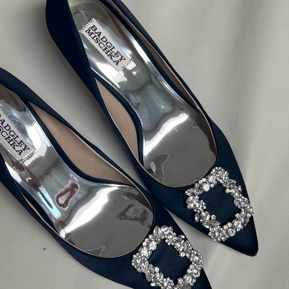 Badgley Mischka Black Crystal-Embellished Pointed-Toe Pumps